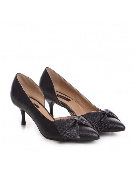Pantofi Stiletto Piele Naturala Negru Bow Cut - The5thelement.ro