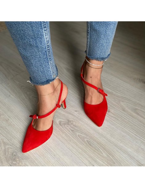 Pantofi Stiletto Piele Naturala Rosu Rachel - The5thelement.ro