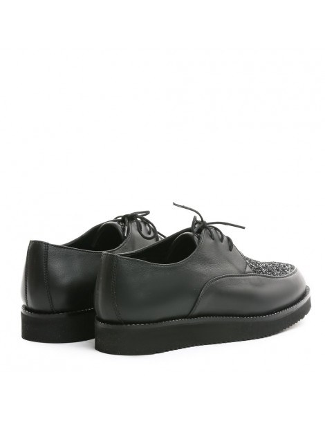 Pantofi oxford dama piele naturala Sport Black GLITTER - The5thelement.ro