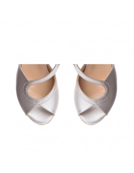 Sandale mireasa piele naturala Argintiu Marlene - The5thelement.ro