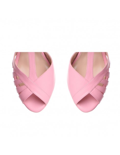 Sandale cu platforma piele naturala Roz Rendez Vous - The5thelement.ro