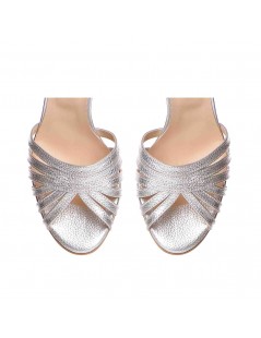 Sandale mireasa piele naturala Argintiu Selena Block - The5thelement.ro