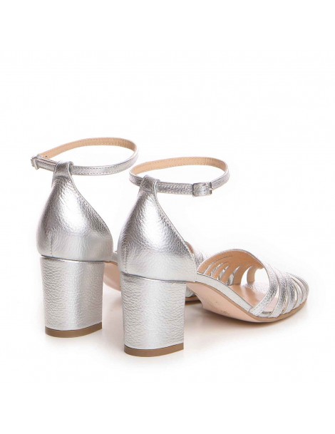 Sandale mireasa piele naturala Argintiu Selena Block - The5thelement.ro