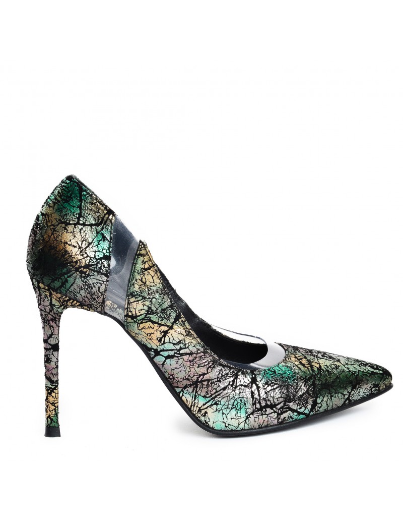 Pantofi Stiletto Piele Naturala Verde Glamour - The5thelement.ro