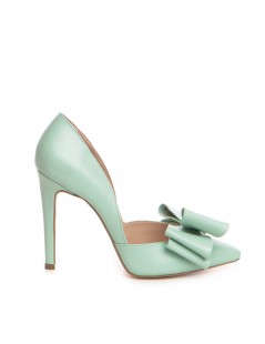 Pantofi dama Stiletto Menta Bow Piele Naturala - The5thelement.ro