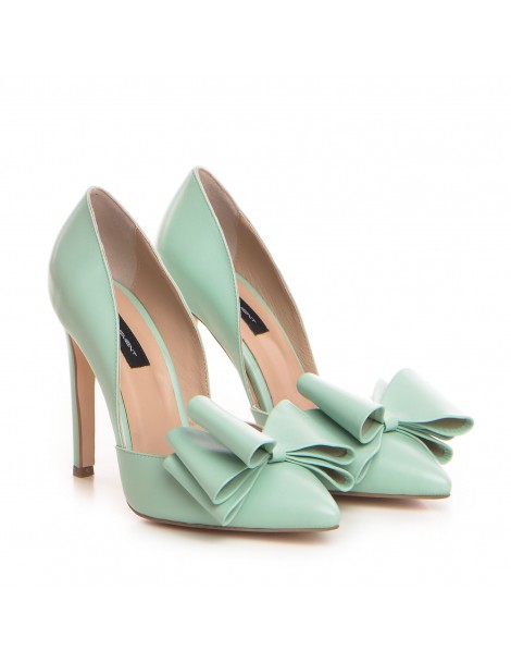 Pantofi stiletto piele naturala Menta cu funda - The5thelement.ro