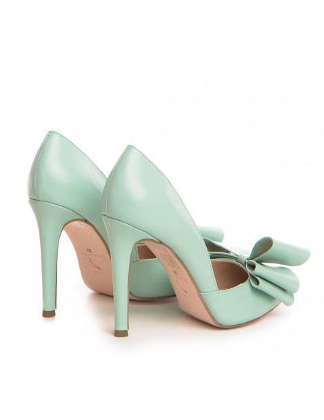 Pantofi dama Stiletto Menta Bow Piele Naturala - The5thelement.ro