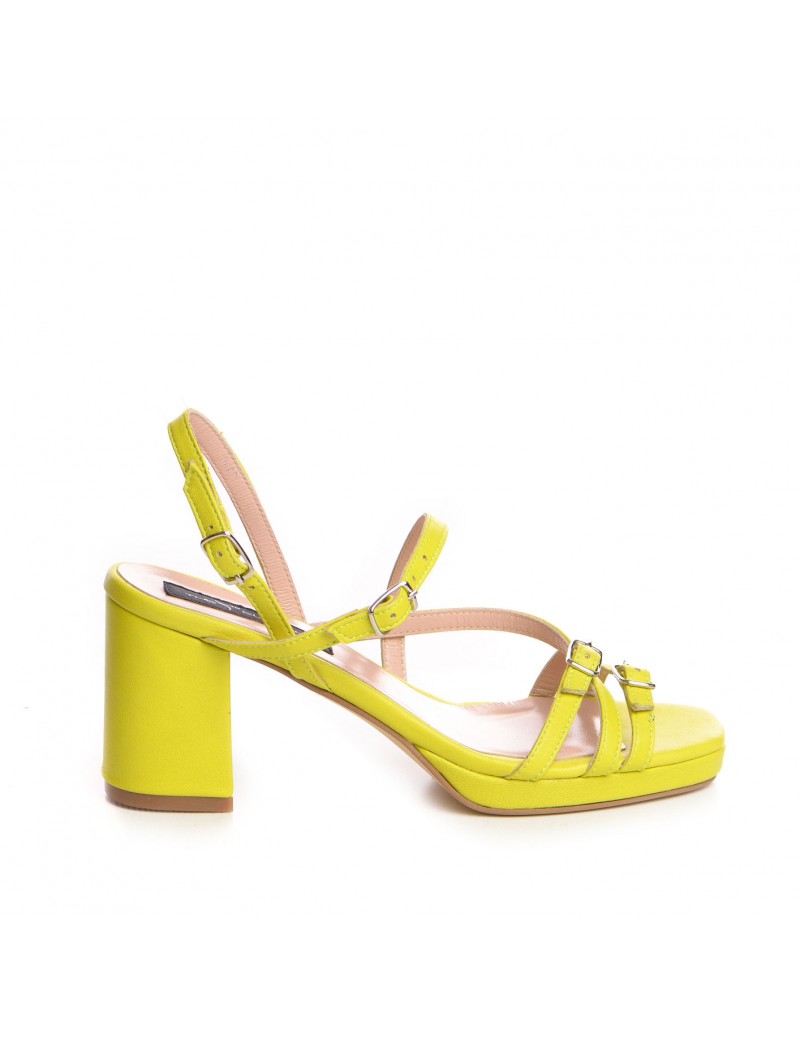 Sandale piele toc gros Galben Lime Alessia - The5thelement.ro