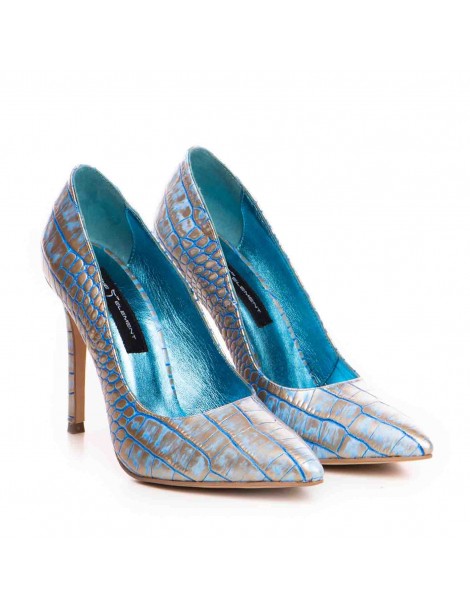 Pantofi stiletto piele naturala Bleu - The5thelement.ro