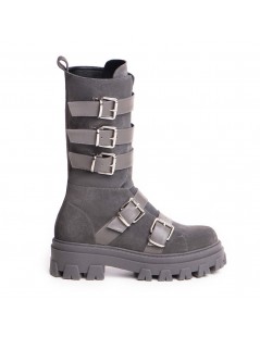 Bocanci dama Piele Naturala Gri Wanda - The5thelement.ro
