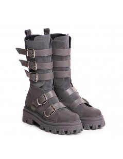 Bocanci dama Piele Naturala Gri Wanda - The5thelement.ro