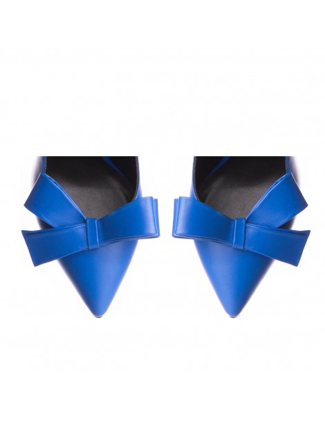 Pantofi stiletto piele naturala Albastru Bow - The5thelement.ro
