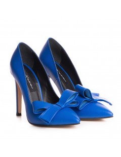 Pantofi stiletto piele naturala Albastru Bow - The5thelement.ro