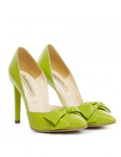 Pantofi stiletto piele naturala Verde Lime cu funda - The5thelement.ro