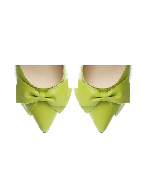 Pantofi stiletto piele naturala Verde Lime cu funda - The5thelement.ro