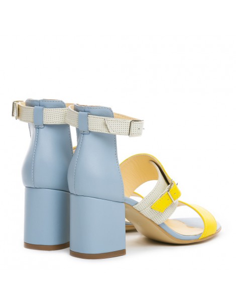 Sandale piele toc gros Strappy Blue Block - The5thelement.ro