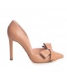 Pantofi stiletto piele naturala Bej cu funda