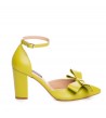 Pantofi Piele Naturala Dama Verde Lime Urban cu funda