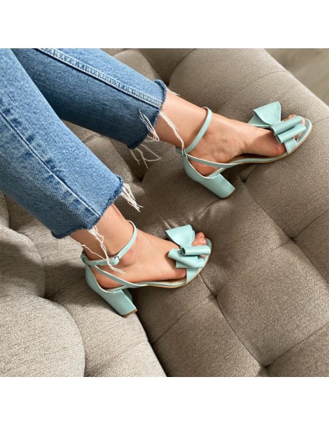 Sandale piele toc gros Menta Bow - The5thelement.ro