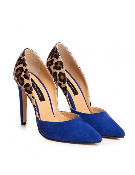 Pantofi stiletto piele naturala Albastru Print - The5thelement.ro