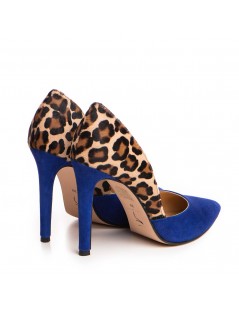 Pantofi stiletto piele naturala Albastru Print - The5thelement.ro