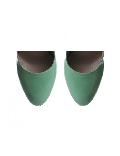 Pantofi cu toc gros piele Green Olive - The5thelement.ro