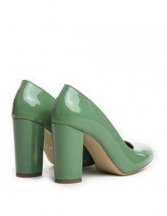 Pantofi cu toc gros piele Green Olive - The5thelement.ro