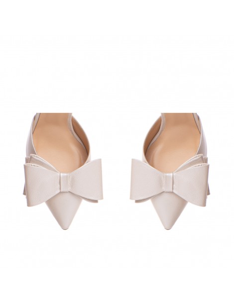 Pantofi Piele Naturala Dama Urban Ivoire cu funda - The5thelement.ro