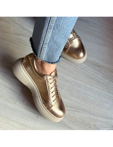 Pantofi dama piele naturala Auriu Sporty - The5thelement.ro