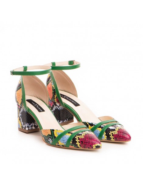 Pantofi cu toc gros piele Verde Adele - The5thelement.ro