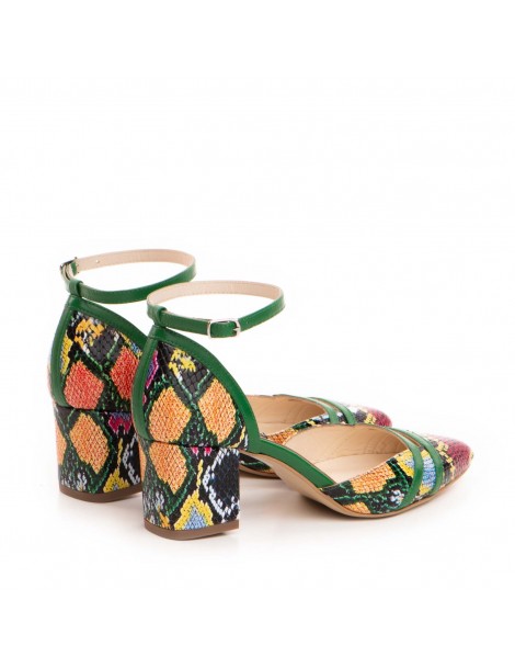 Pantofi cu toc gros piele Verde Adele - The5thelement.ro