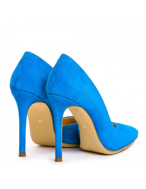 Pantofi stiletto piele naturala Turquoise Velvet - The5thelement.ro