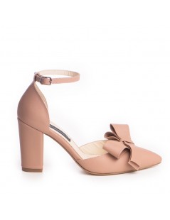 Pantofi Piele Naturala Dama Beige Urban cu funda - The5thelement.ro