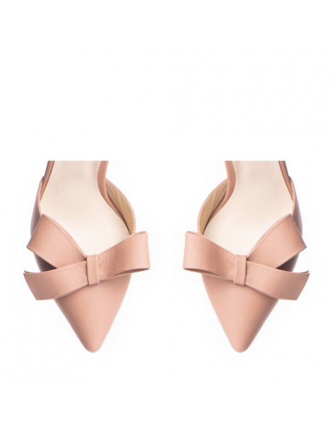 Pantofi Piele Naturala Dama Beige Urban cu funda - The5thelement.ro