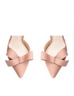 Pantofi Piele Naturala Dama Beige Urban cu funda - The5thelement.ro