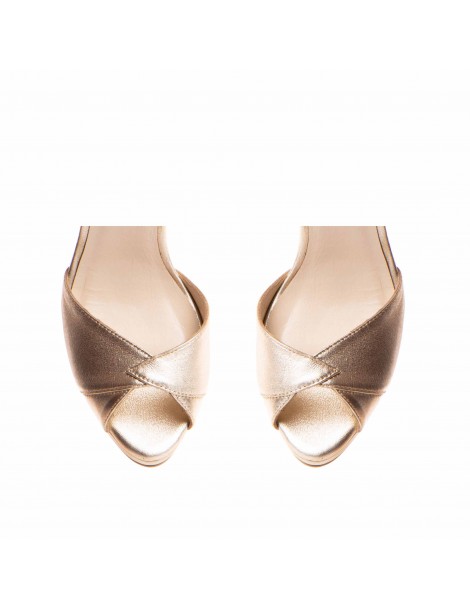 Sandale dama piele naturala Auriu Flowers - The5thelement.ro