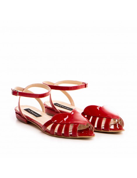 Sandale dama Piele Naturala Rosu Flats Heart - The5thelement.ro