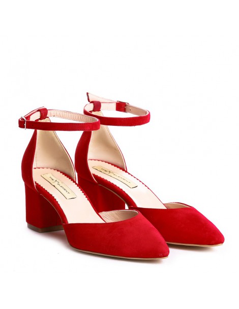 Pantofi cu toc gros piele Rosu Fancy Flats - The5thelement.ro