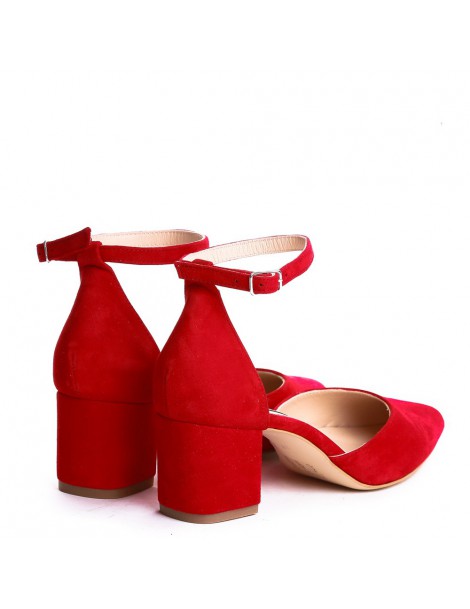 Pantofi cu toc gros piele Rosu Fancy Flats - The5thelement.ro