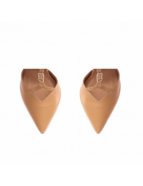 Pantofi stiletto piele naturala Bej Freya - The5thelement.ro