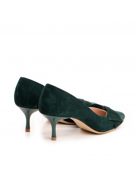 Pantofi stiletto piele naturala Verde Bow Cut - The5thelement.ro