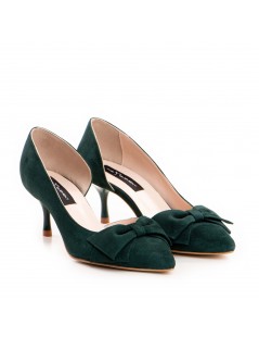 Pantofi stiletto piele naturala Verde Bow Cut - The5thelement.ro
