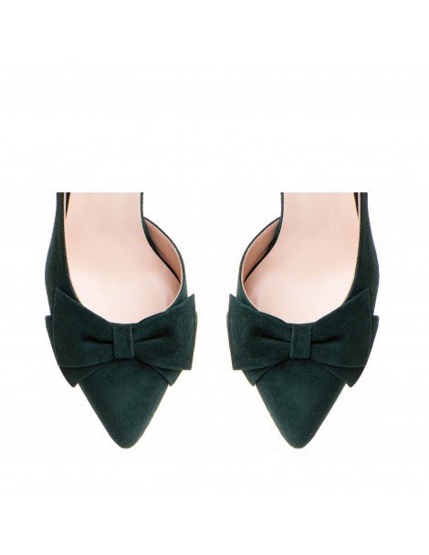 Pantofi stiletto piele naturala Verde Bow Cut - The5thelement.ro
