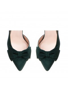 Pantofi stiletto piele naturala Verde Bow Cut - The5thelement.ro