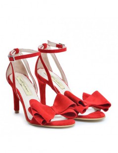 Sandale dama piele naturala Simple Red cu funda - The5thelement.ro