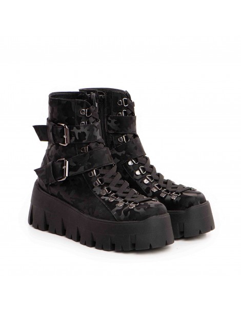 Bocanci dama Piele Naturala Negru Camo - The5thelement.ro