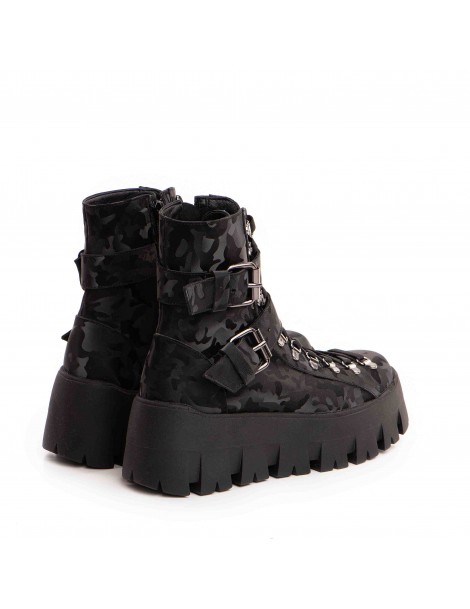 Bocanci dama Piele Naturala Negru Camo - The5thelement.ro