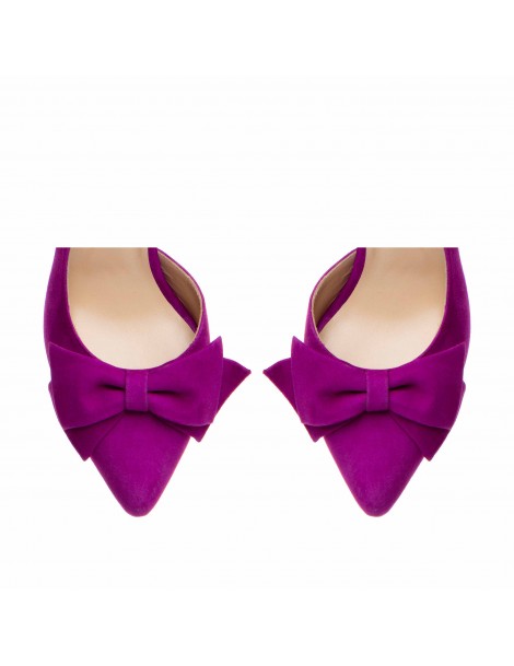 Pantofi stiletto piele naturala Magenta Bow Cut - The5thelement.ro