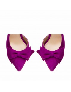 Pantofi stiletto piele naturala Magenta Bow Cut - The5thelement.ro