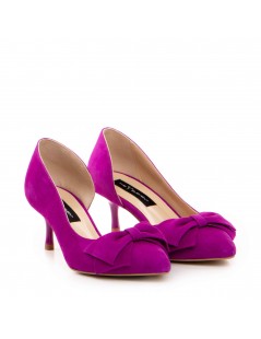 Pantofi stiletto piele naturala Magenta Bow Cut - The5thelement.ro